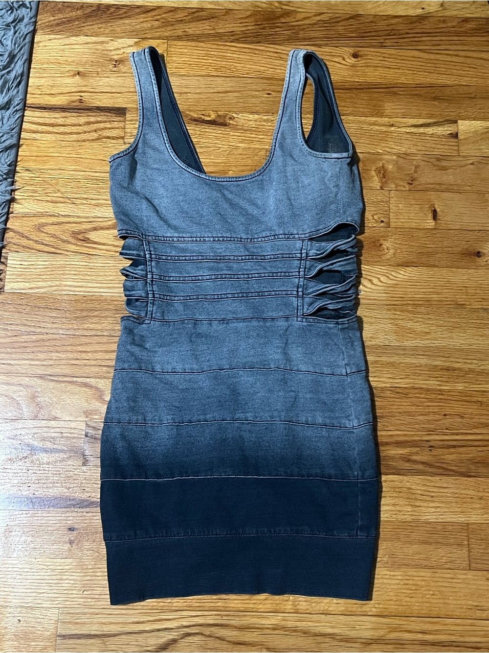 Guess Gray-to-Black Ombre Ruched Side Tank Mini Denim Dress